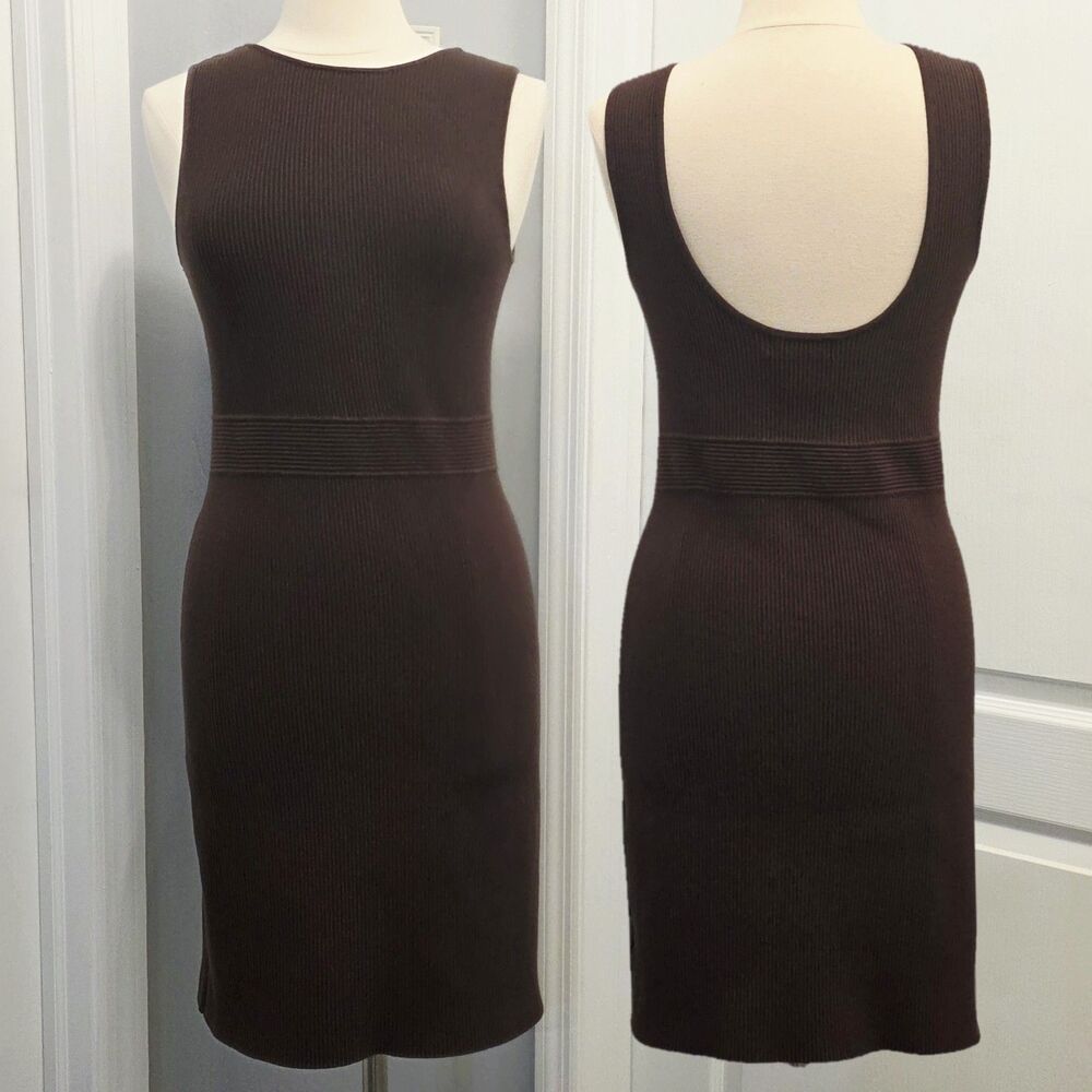 House of Harlow 1960 Ribbed Knit Dress Sleeveless Low Back Women's Large Brown